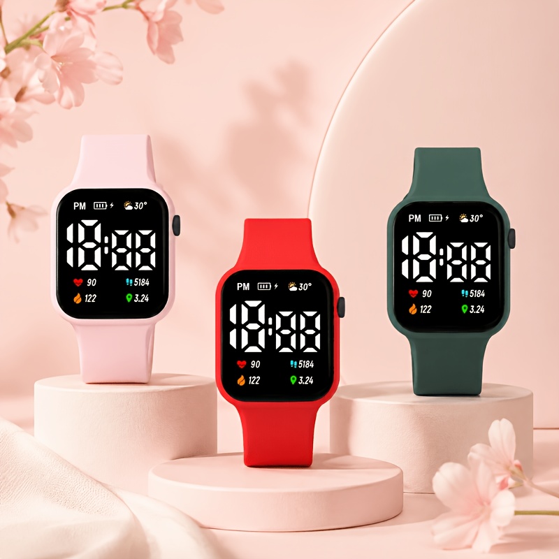 3pcs Square LED Digital Watch Set, Unisex Gift